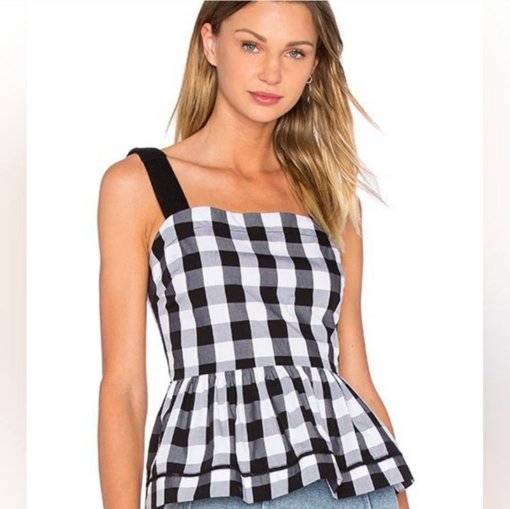 Kate Spade Gingham Peplum Tank in Black and Fresh White - Size 2